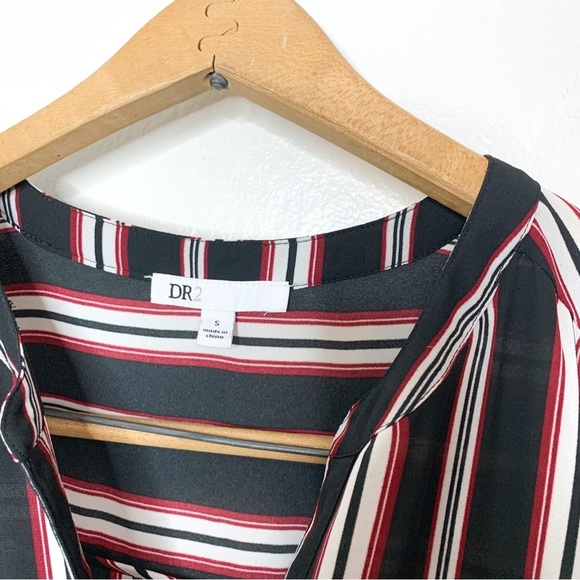 DR2 Daniel Rainn Sheer Black Stripe Long Tunic Button Front Shirt Small‎ S - Picture 4 of 9